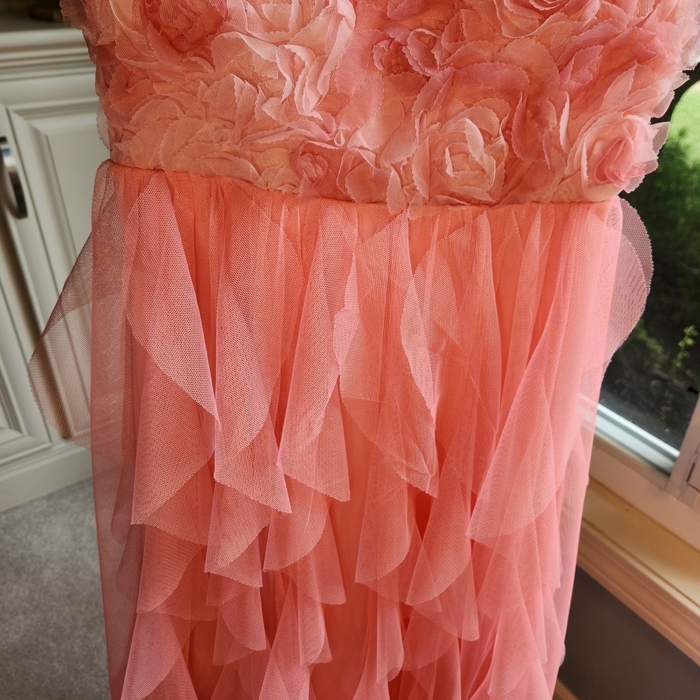 Floral Kids Dress, Coral, Ruffles, Size 8 - Picture 3 of 11